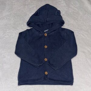 (2 for $10) PEKKLE Navy Hooded Baby Cardigan with Bear Ears